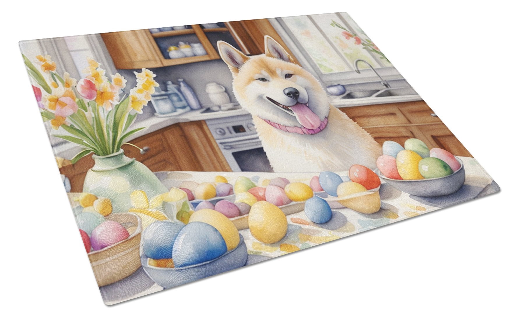 Decorating Easter Akita Glass Cutting Board 12 in x 15 in