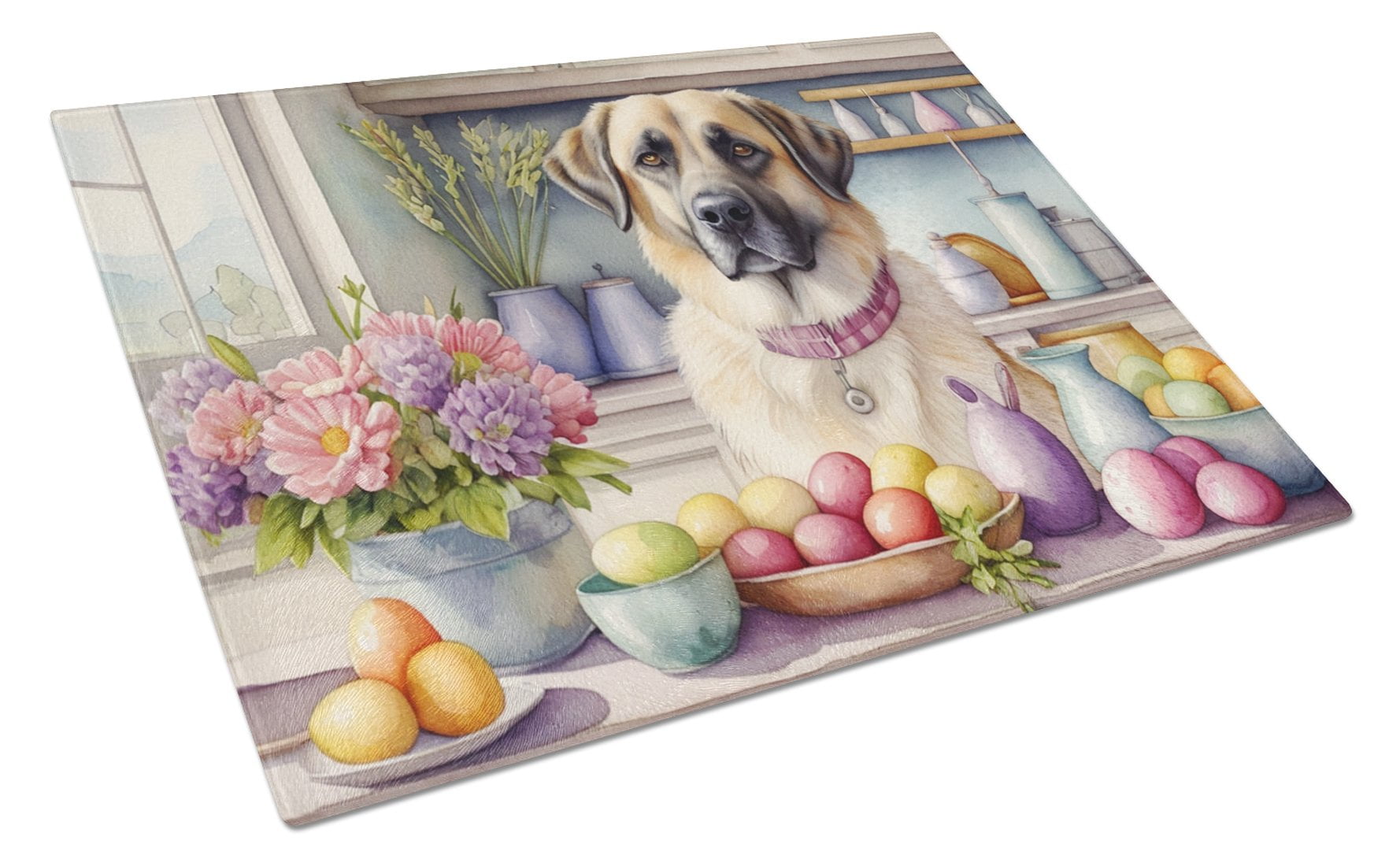 Decorating Easter Anatolian Shepherd Dog Glass Cutting Board 12 in x 15 in