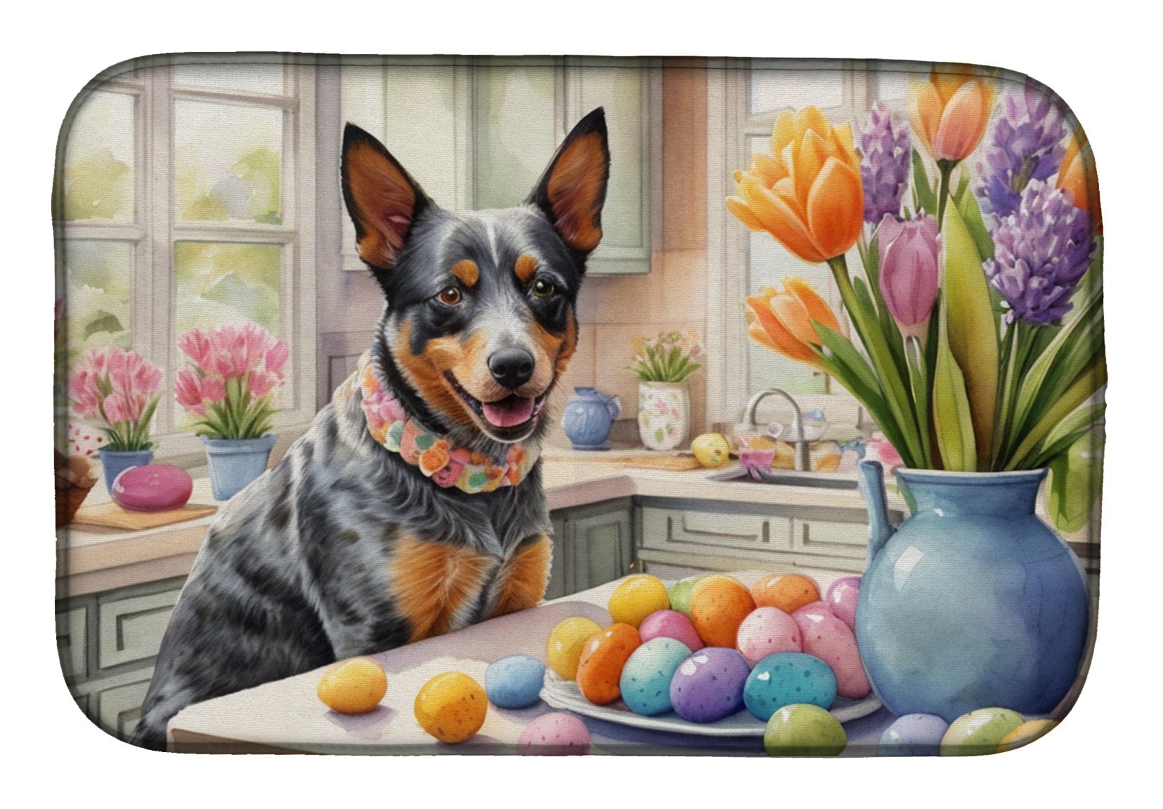 Decorating Easter Australian Cattle Dog Dish Drying Mat