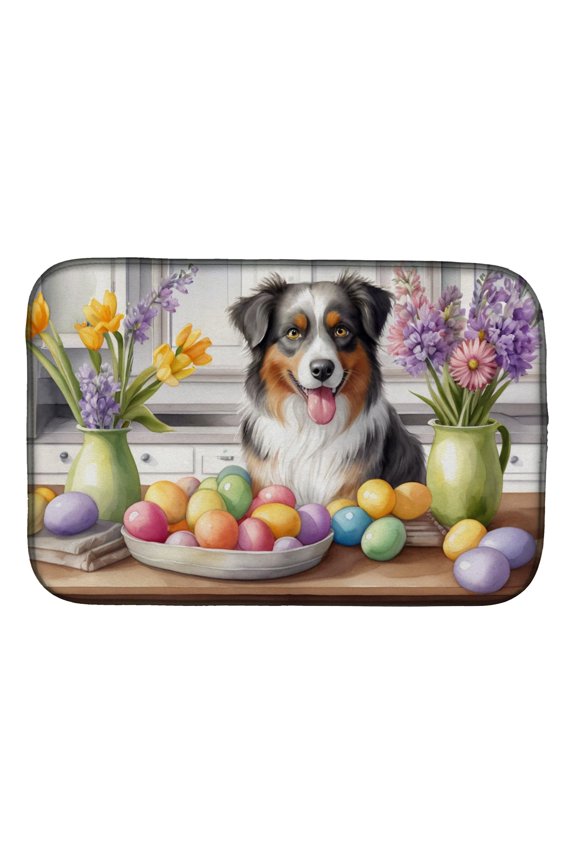 Decorating Easter Australian Shepherd Dish Drying Mat