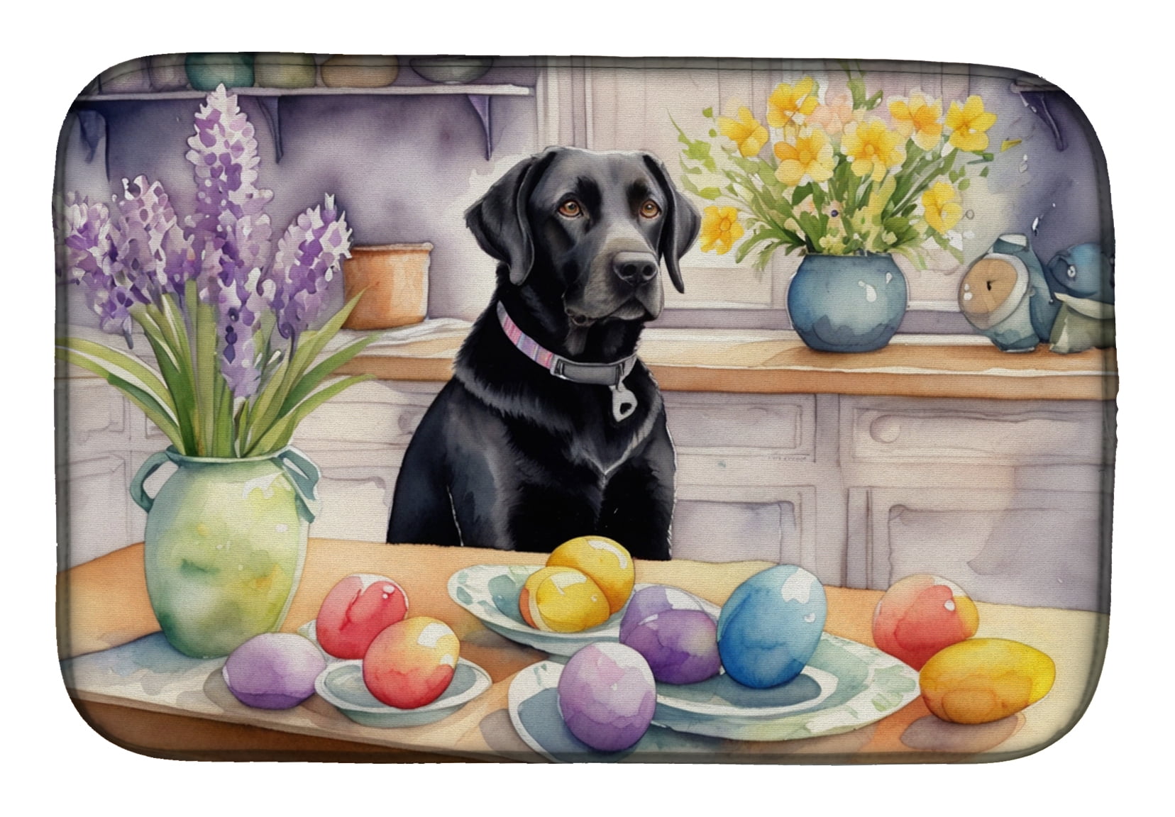 Decorating Easter Black Labrador Retriever Dish Drying Mat 14 in x 21 in