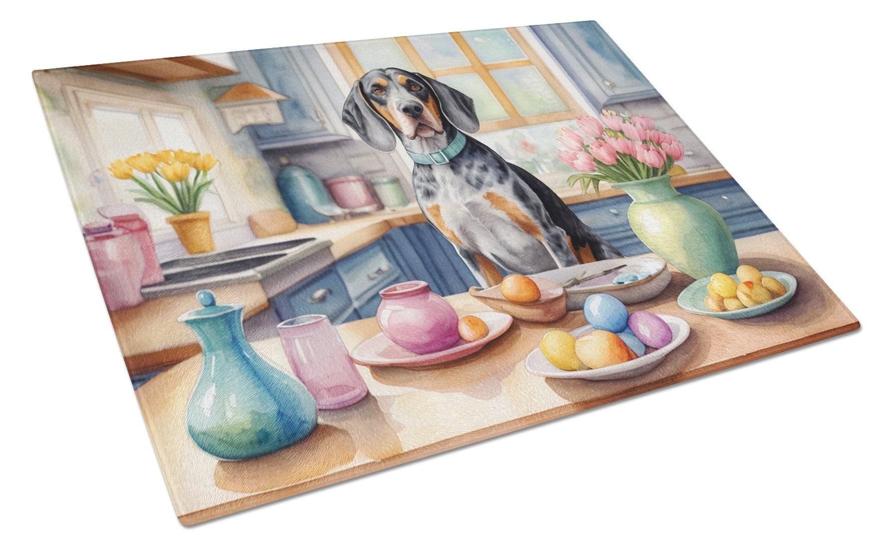 Decorating Easter Bluetick Coonhound Glass Cutting Board 12 in x 15 in