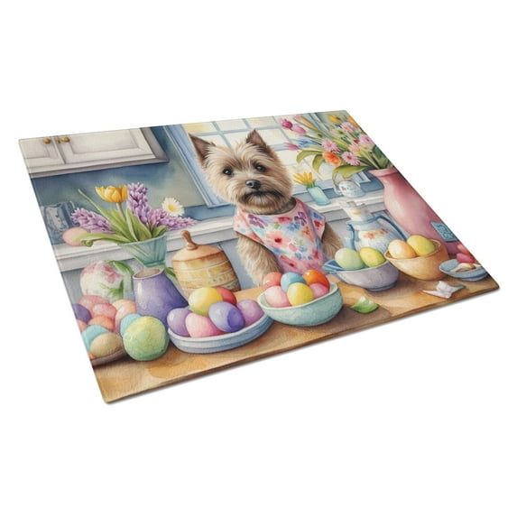 Decorating Easter Cairn Terrier Glass Cutting Board 12 in x 15 in