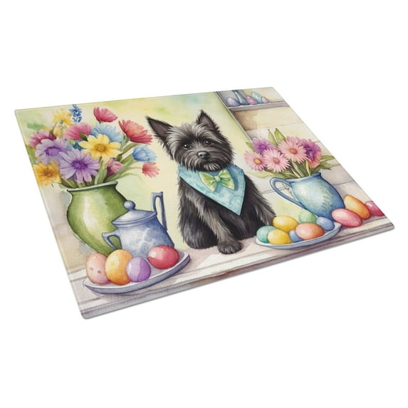 Decorating Easter Cairn Terrier Glass Cutting Board 12 in x 15 in