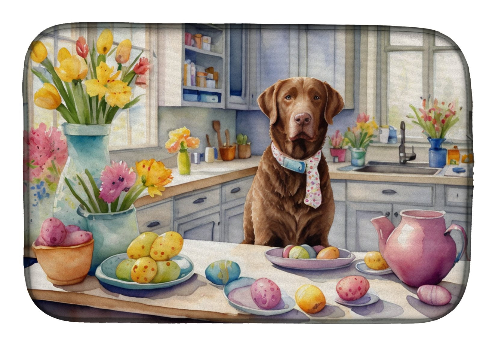 Decorating Easter Chesapeake Bay Retriever Dish Drying Mat 14 in x 21 in