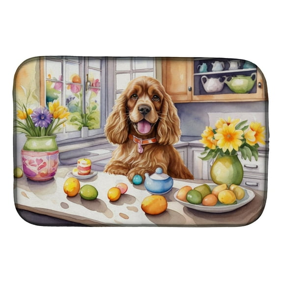 Decorating Easter Cocker Spaniel Dish Drying Mat