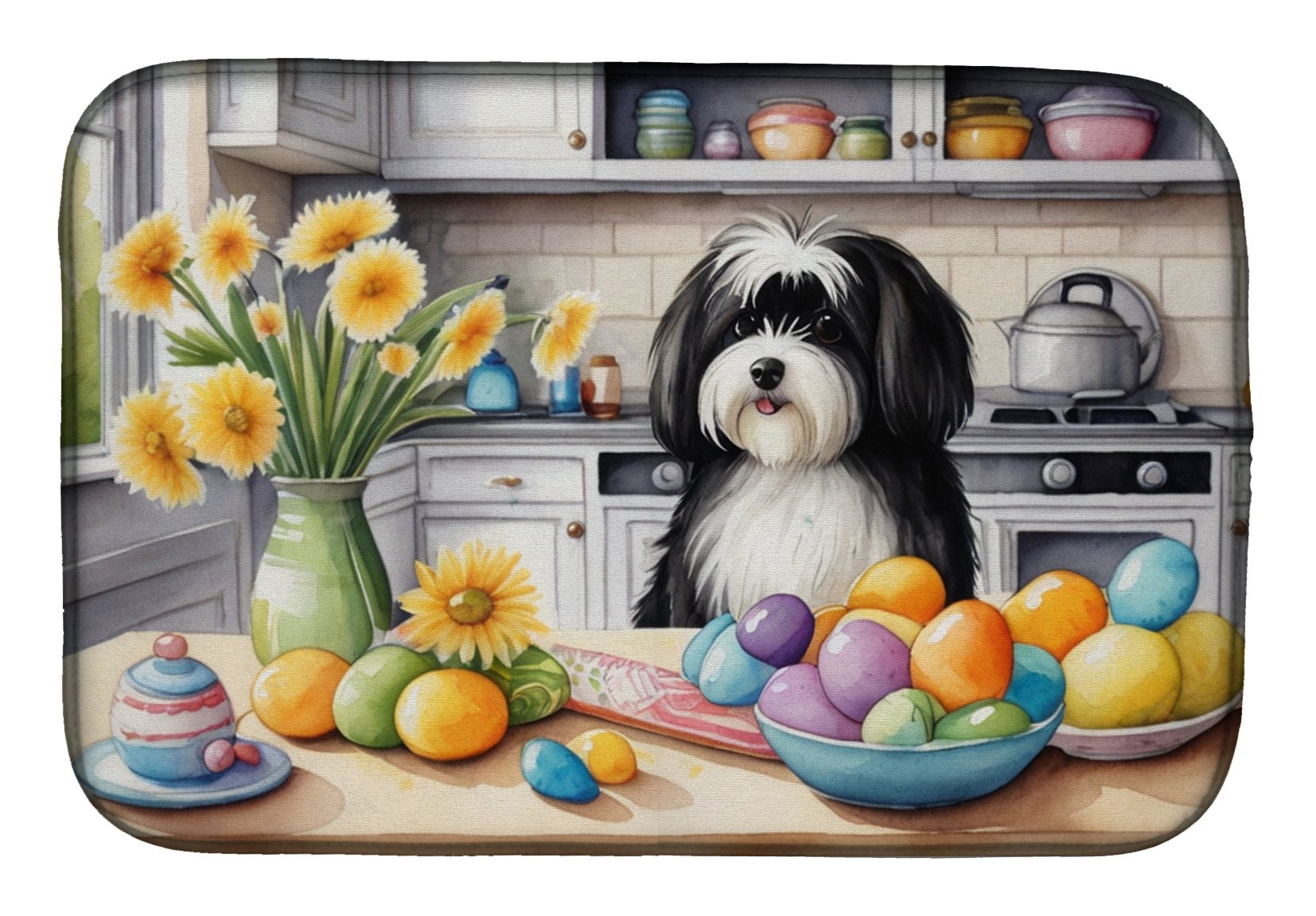 Decorating Easter Havanese Dish Drying Mat
