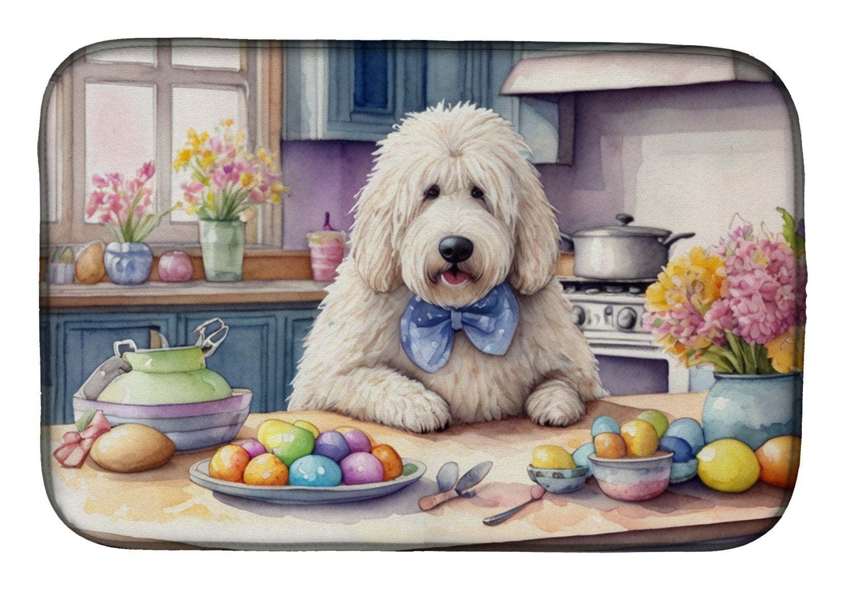 Decorating Easter Komondor Dish Drying Mat