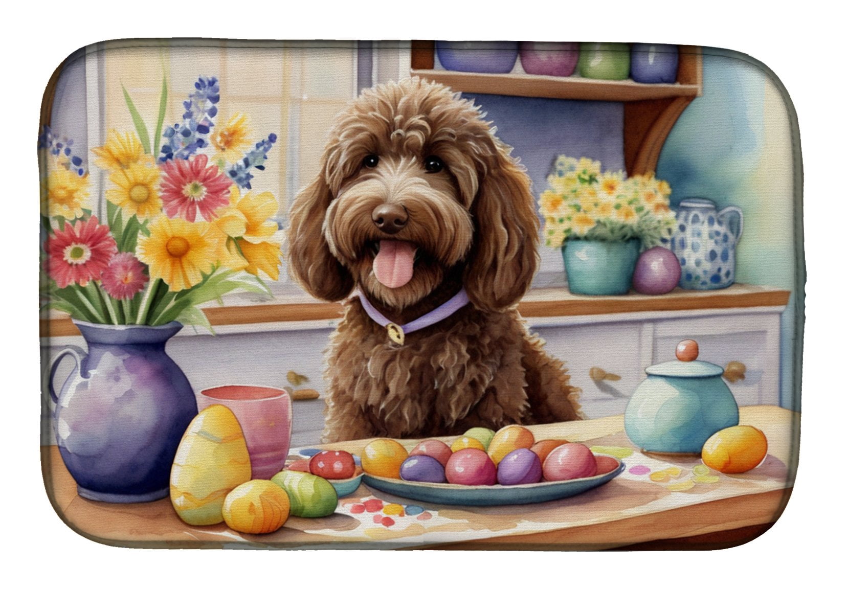 Decorating Easter Labradoodle Dish Drying Mat 14 in x 21 in