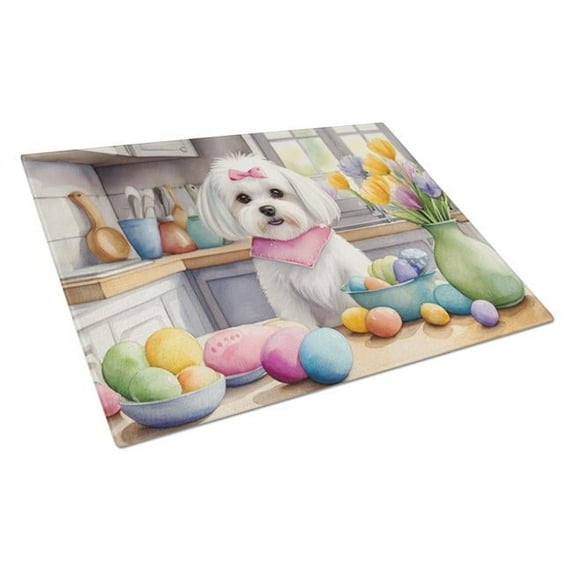 Decorating Easter Maltese Glass Cutting Board 12 in x 15 in