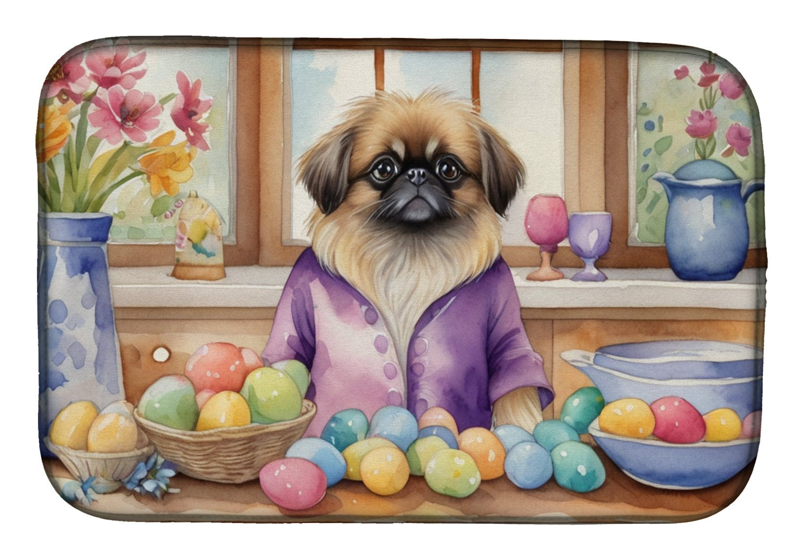 Decorating Easter Pekingese Dish Drying Mat
