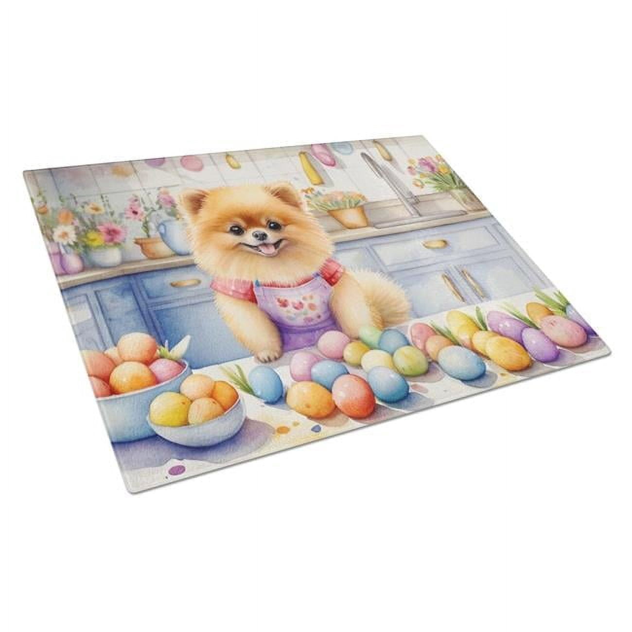 Decorating Easter Pomeranian Glass Cutting Board 12 in x 15 in