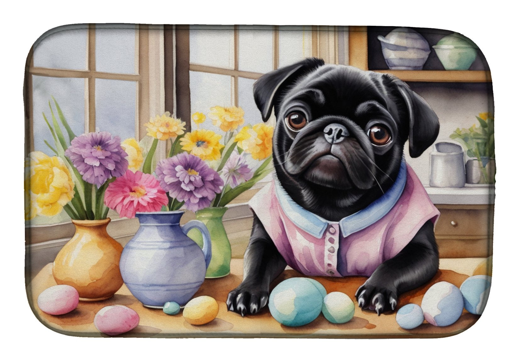 Decorating Easter Pug Dish Drying Mat