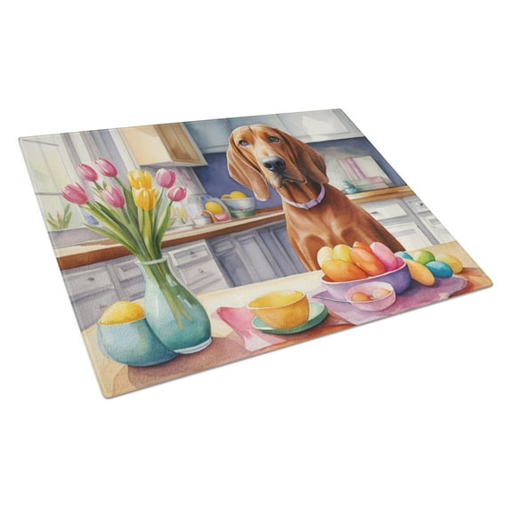 Decorating Easter Redbone Coonhound Glass Cutting Board 12 in x 15 in