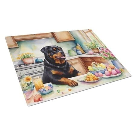 Decorating Easter Rottweiler Glass Cutting Board 12 in x 15 in