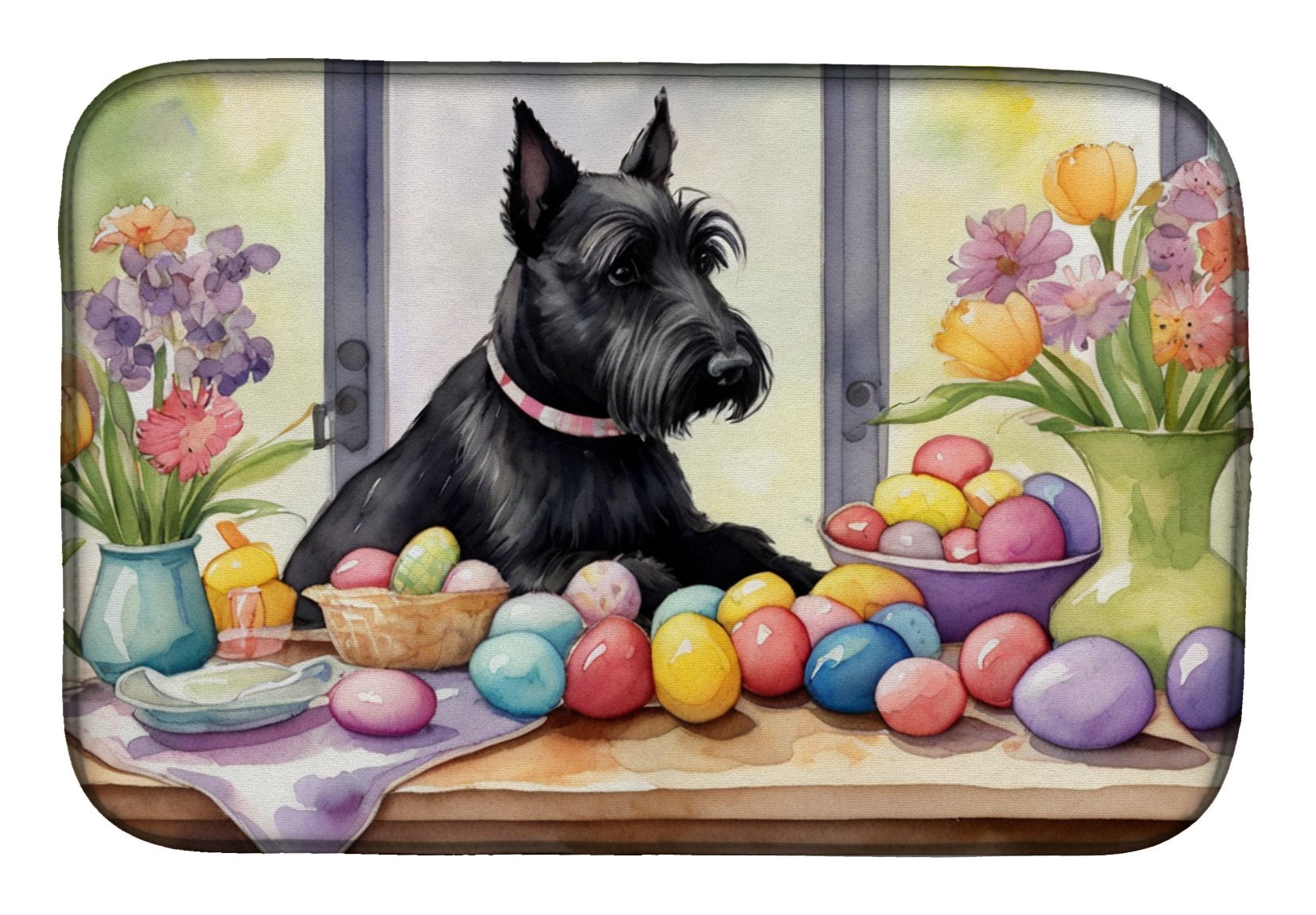 Decorating Easter Scottish Terrier Dish Drying Mat