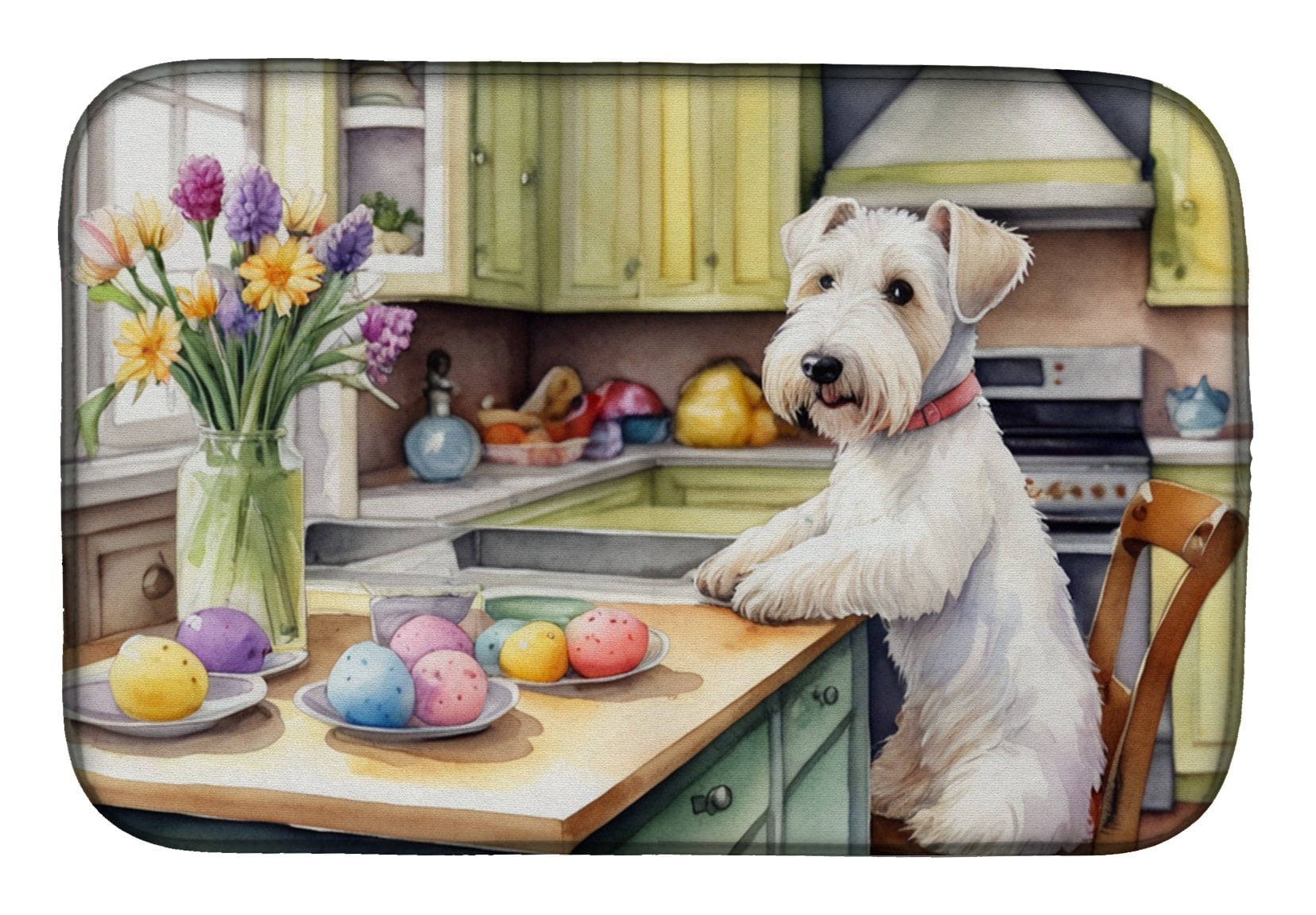 Decorating Easter Sealyham Terrier Dish Drying Mat