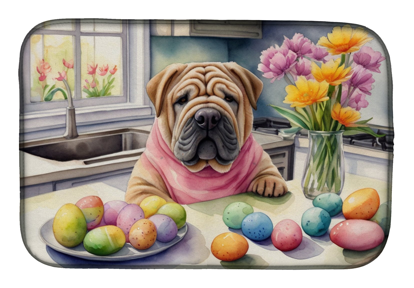 Decorating Easter Shar Pei Dish Drying Mat