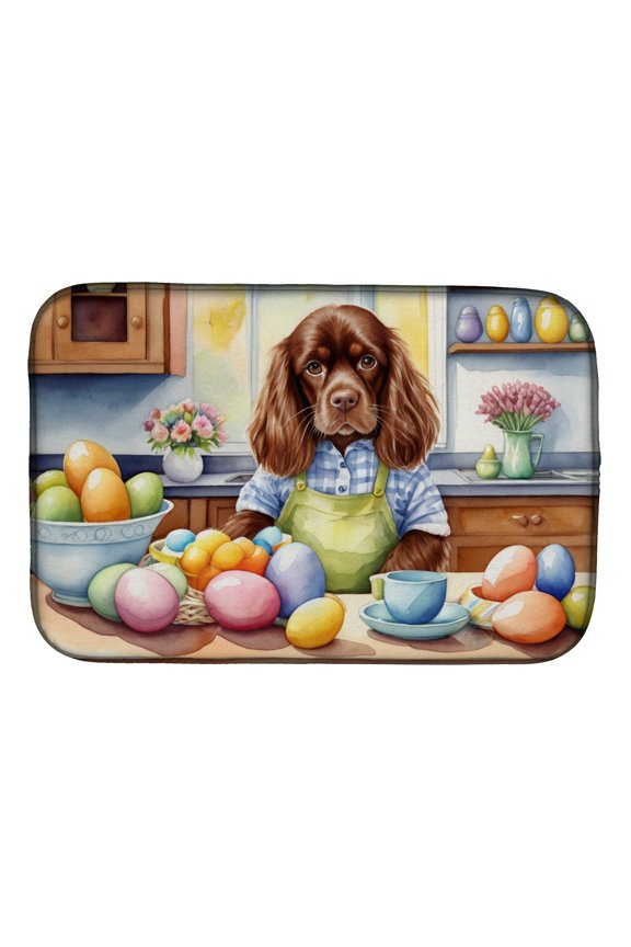Decorating Easter Sussex Spaniel Dish Drying Mat