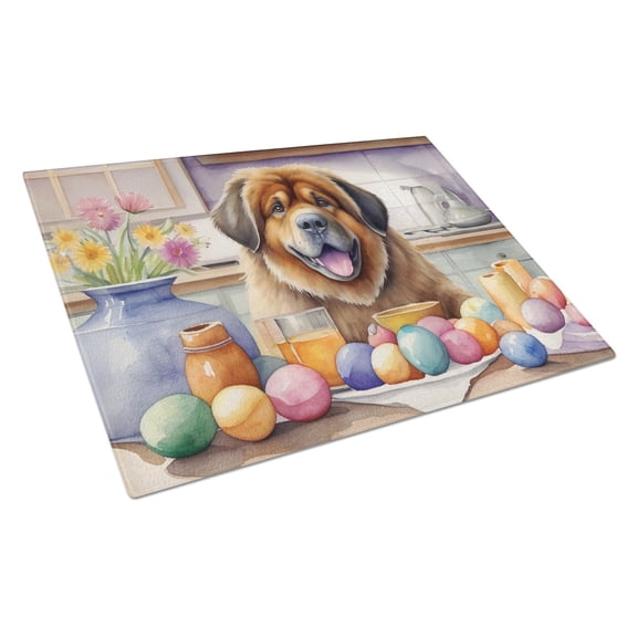 Decorating Easter Tibetan Mastiff Glass Cutting Board 12 in x 15 in