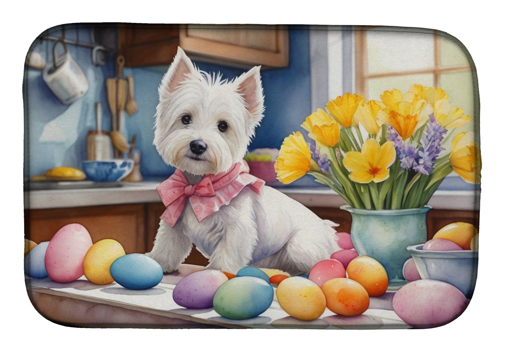 Decorating Easter Westie Dish Drying Mat