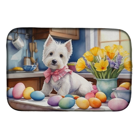 Decorating Easter Westie Dish Drying Mat