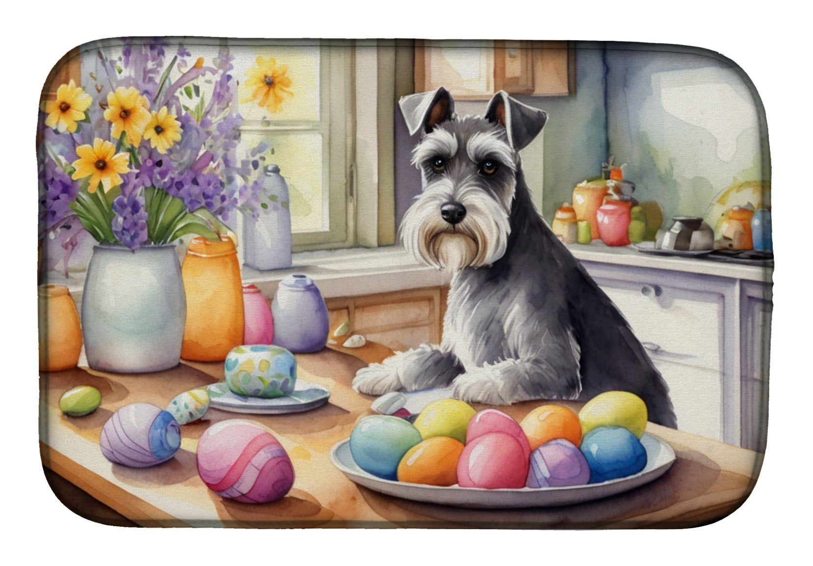 Decorating Easter Yorkshire Terrier Dish Drying Mat