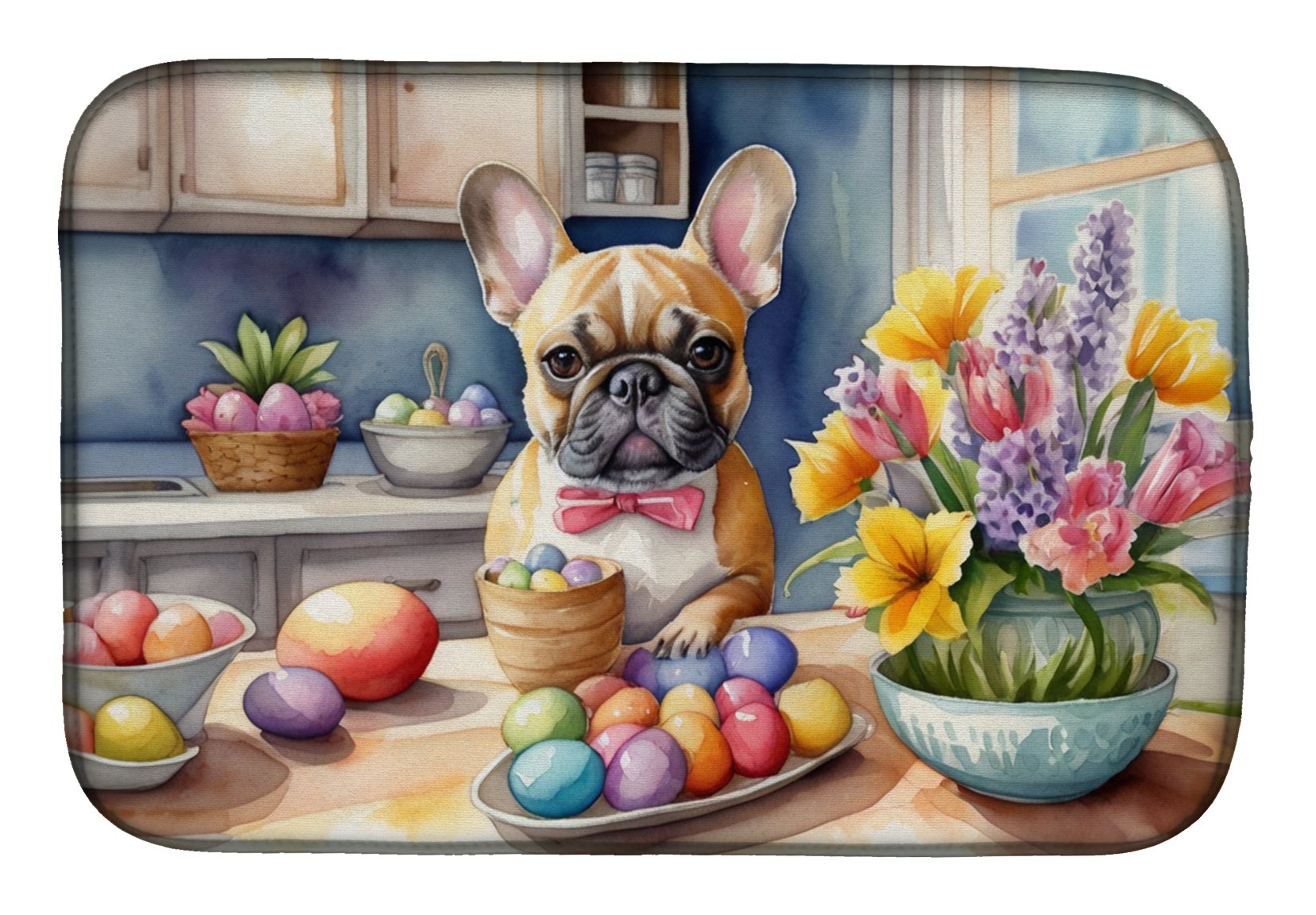 Decorating Easter Yorkshire Terrier Dish Drying Mat
