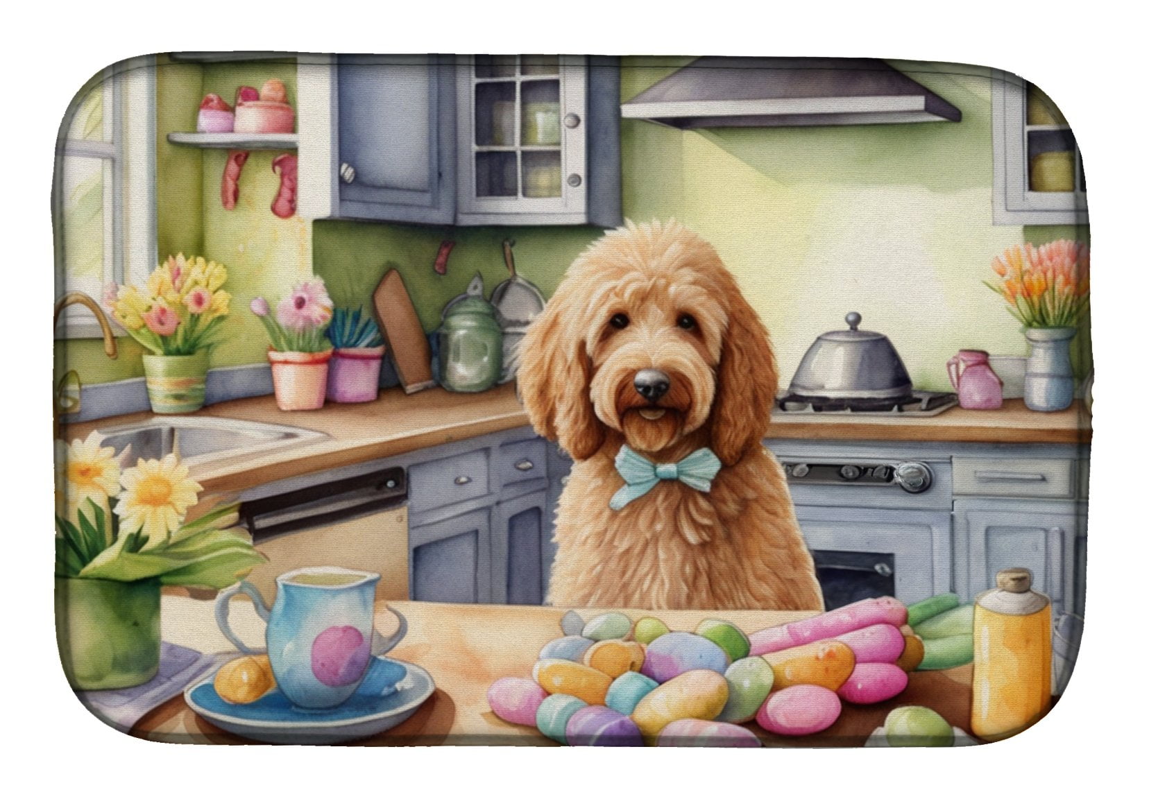 Decorating Easter Yorkshire Terrier Dish Drying Mat