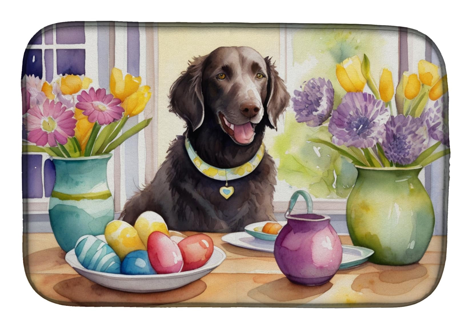Decorating Easter Yorkshire Terrier Dish Drying Mat