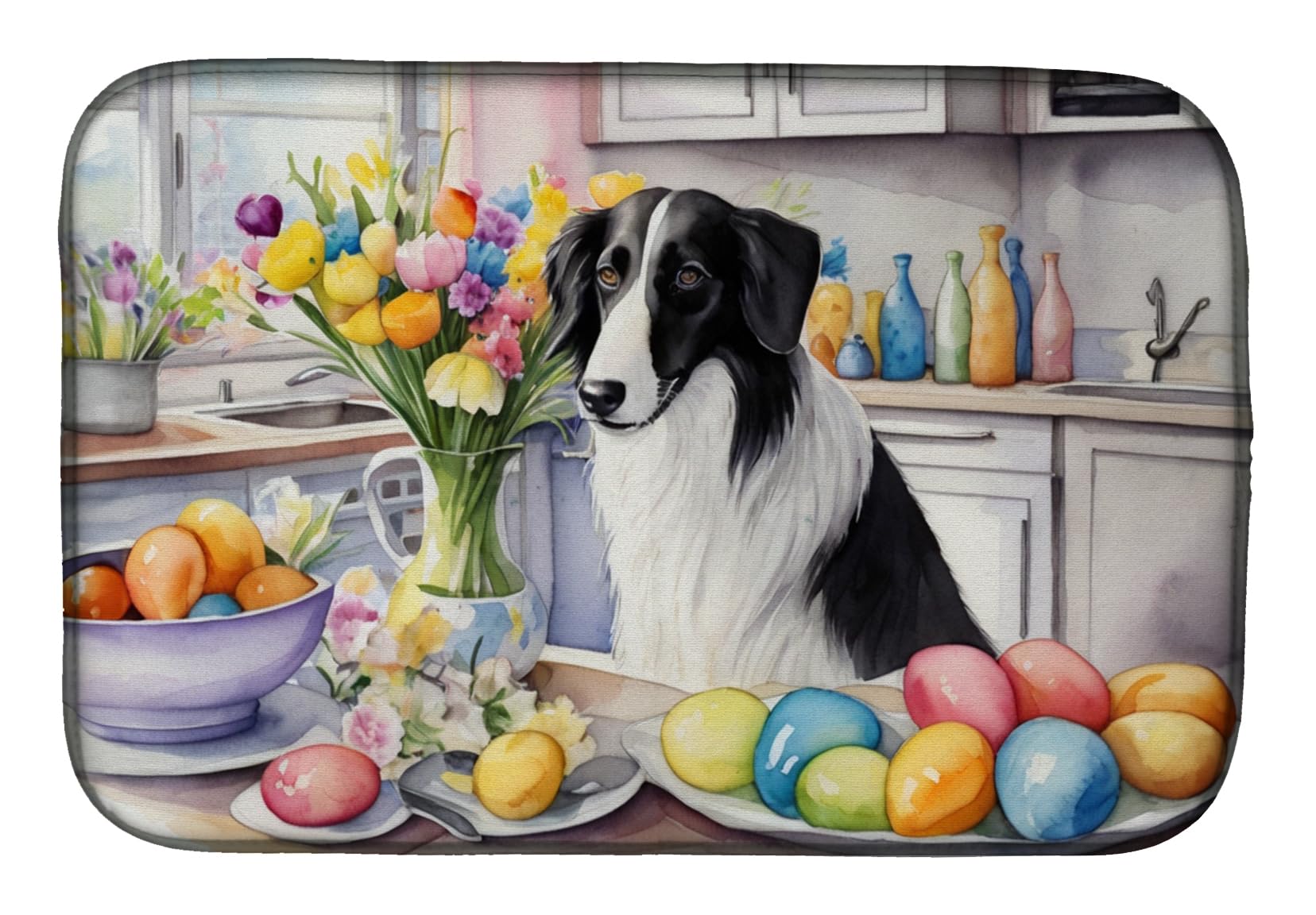 Decorating Easter Yorkshire Terrier Dish Drying Mat