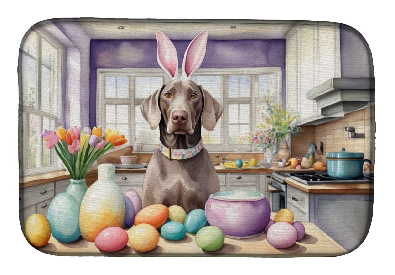 Decorating Easter Yorkshire Terrier Dish Drying Mat