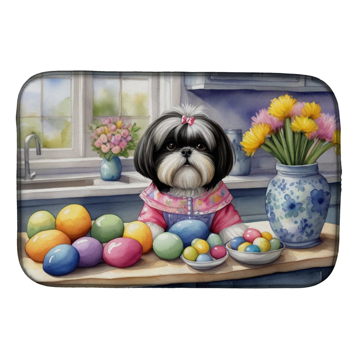 Decorating Easter Yorkshire Terrier Dish Drying Mat