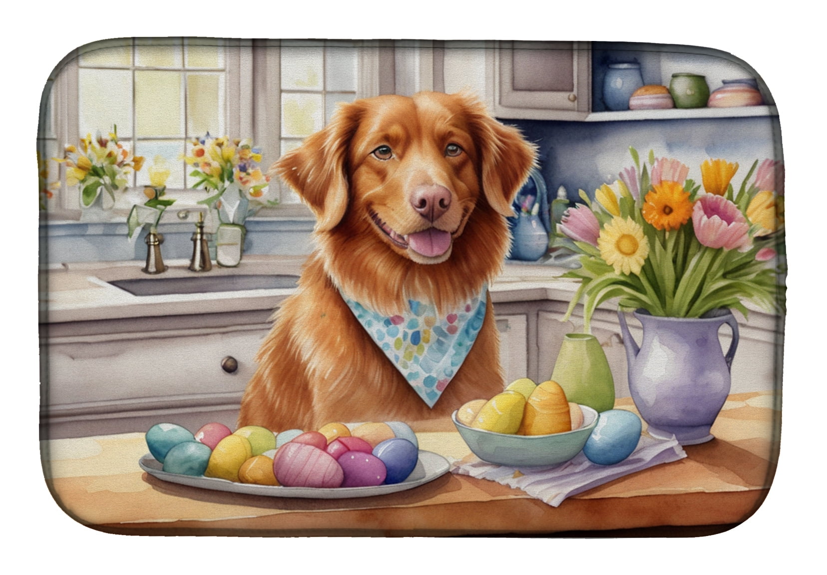 Decorating Easter Yorkshire Terrier Dish Drying Mat