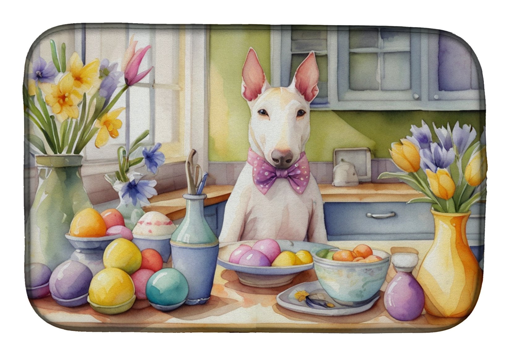 Decorating Easter Yorkshire Terrier Dish Drying Mat
