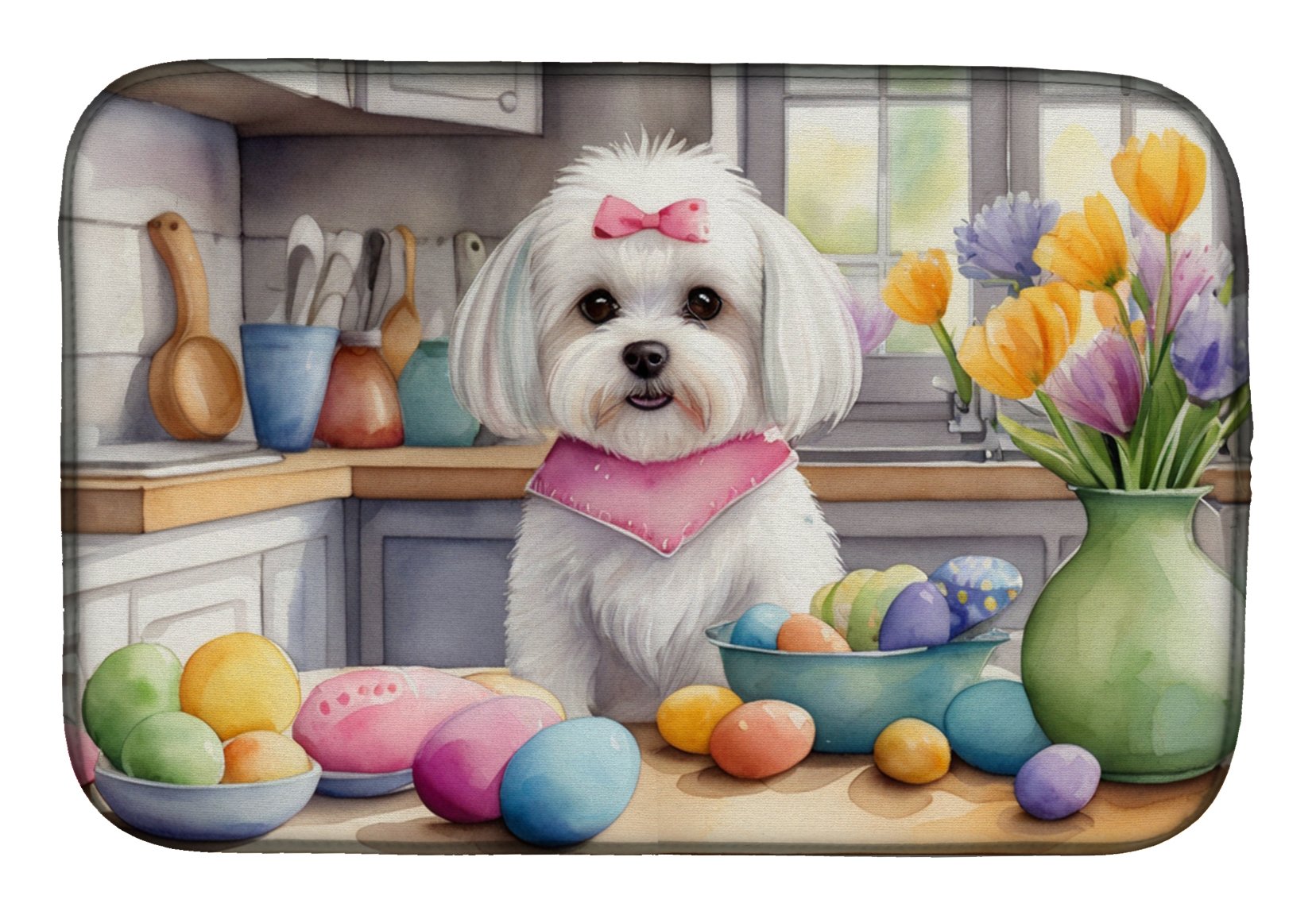 Decorating Easter Yorkshire Terrier Dish Drying Mat
