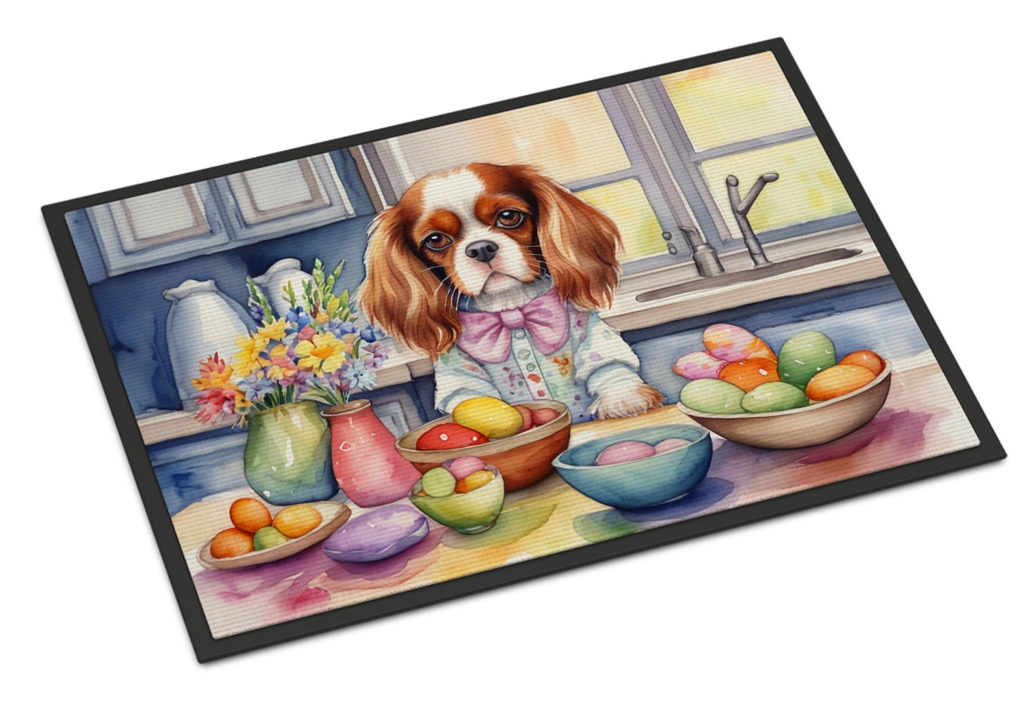 Decorating Easter Yorkshire Terrier Doormat
