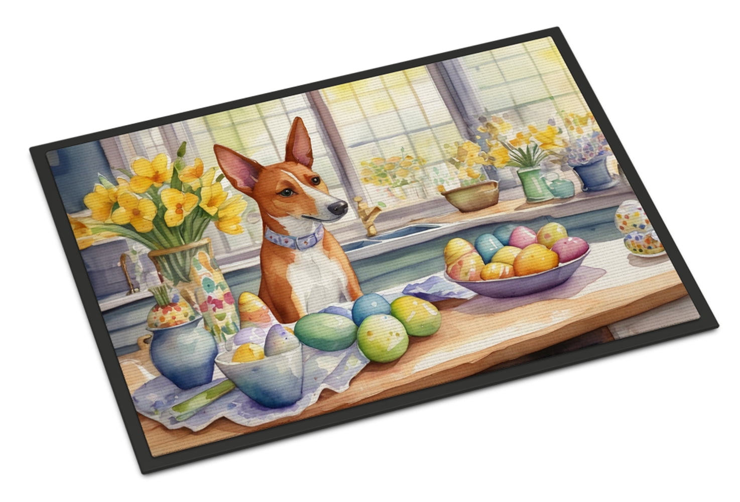 Decorating Easter Yorkshire Terrier Doormat