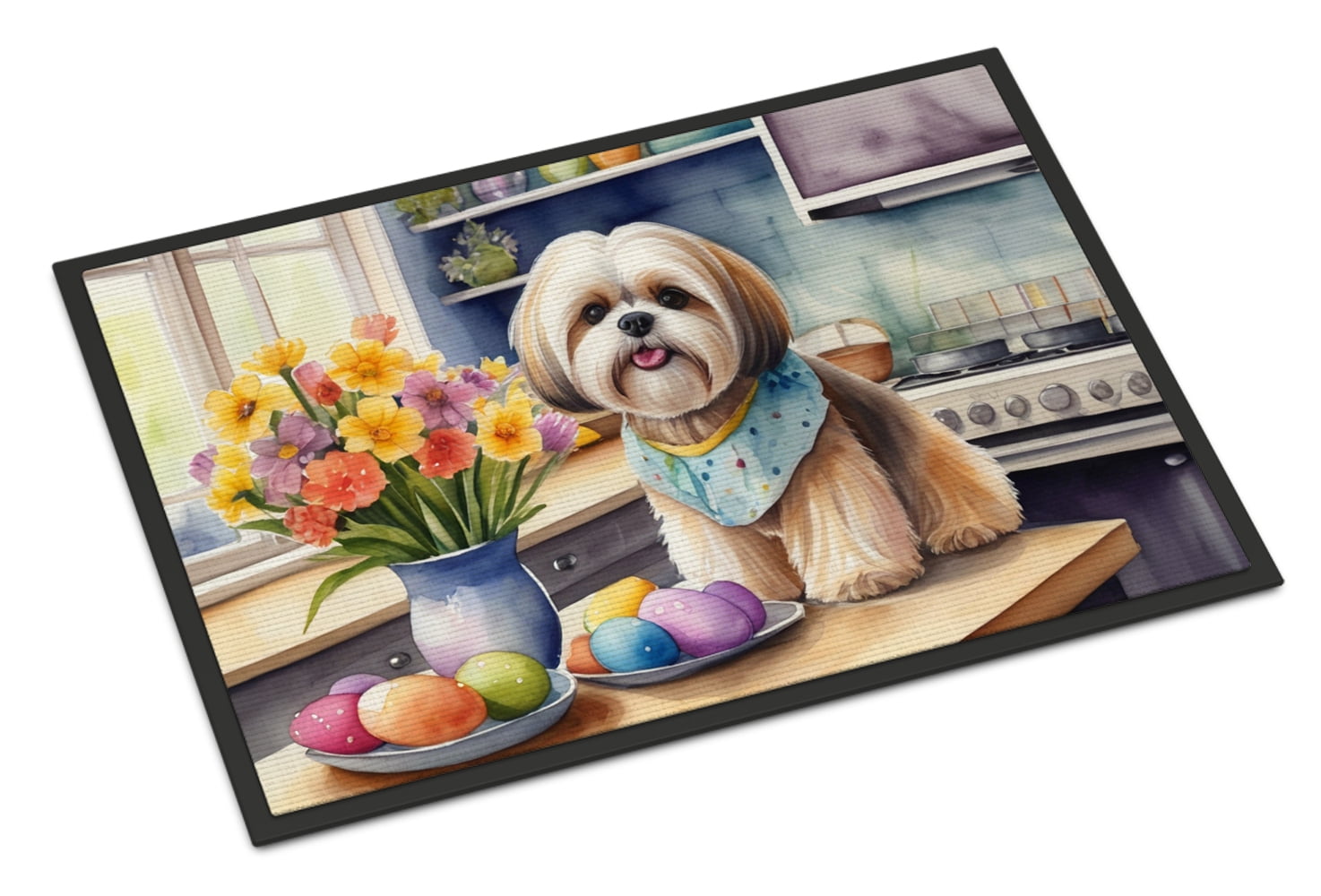 Decorating Easter Yorkshire Terrier Doormat