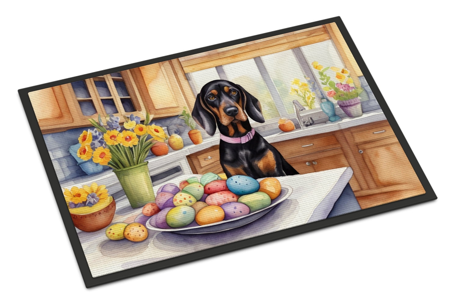 Decorating Easter Black and Tan Coonhound Doormat 27 in x 18 in