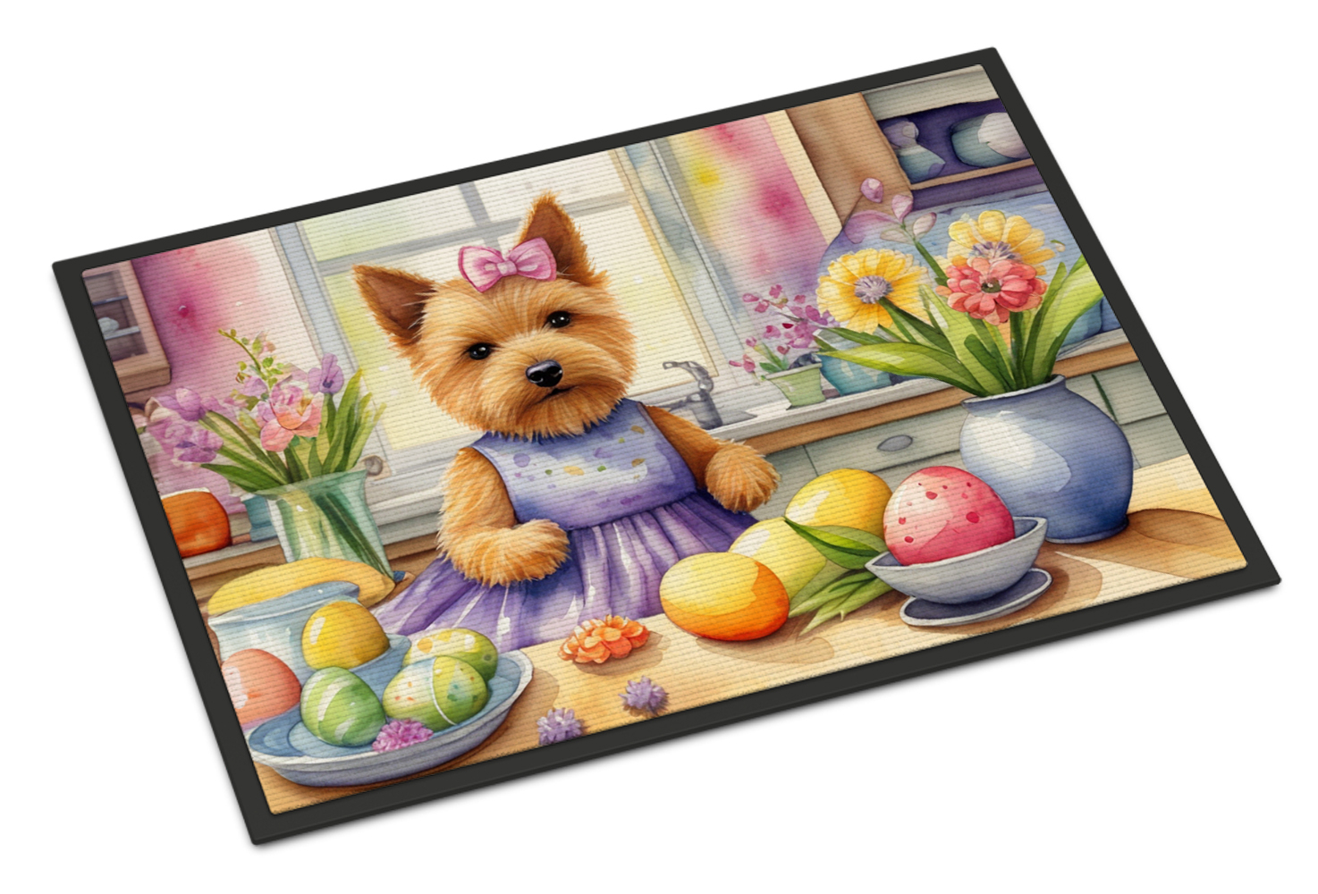 Decorating Easter Yorkshire Terrier Doormat