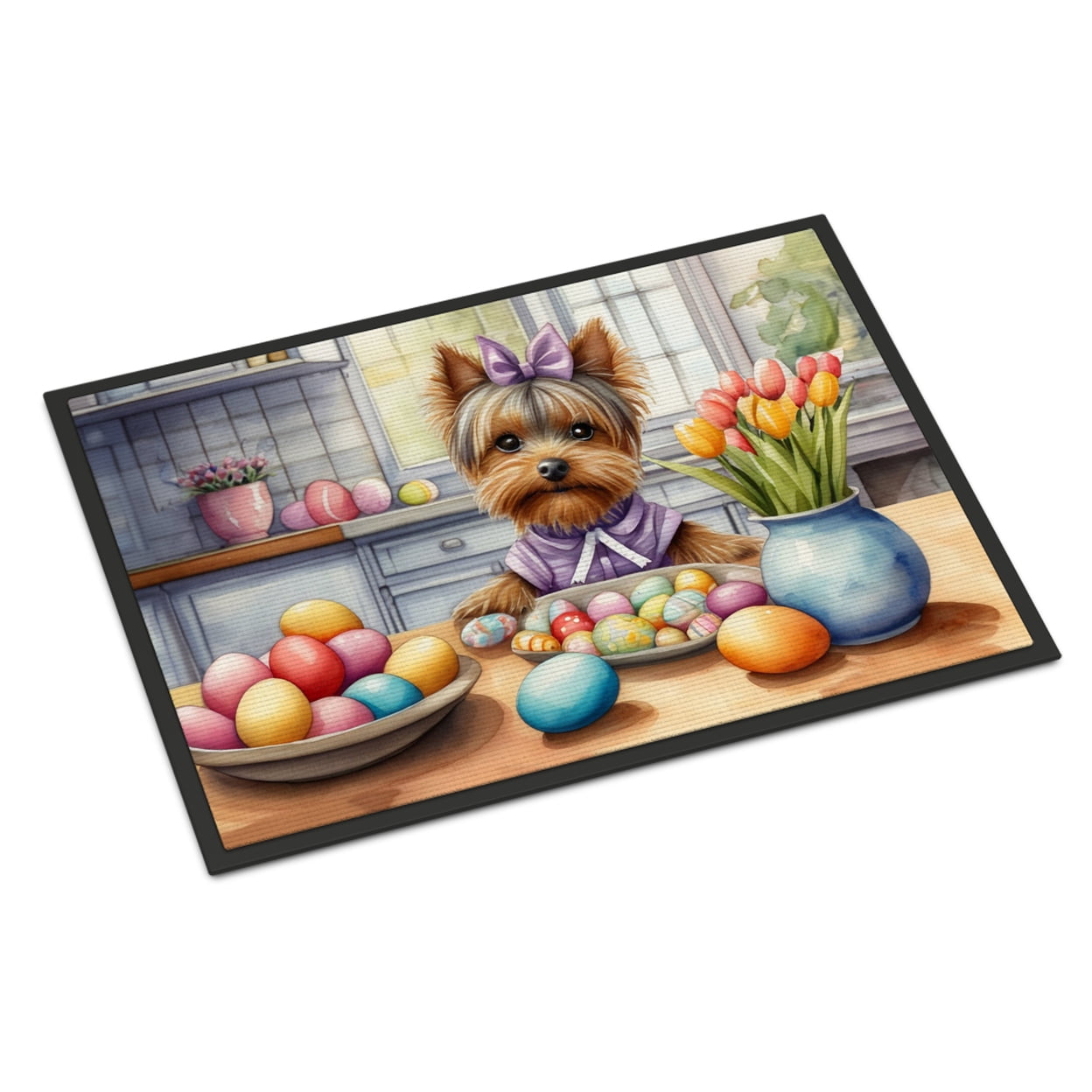 Decorating Easter Yorkshire Terrier Doormat