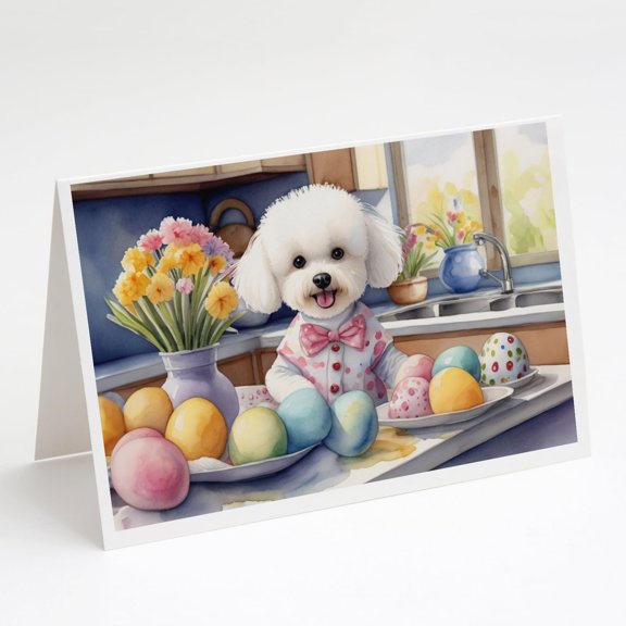 Caroline's Treasures DAC6763GCA7P Decorating Easter Bichon Frise Greeting Cards Pack of 8 Blank Cards with Envelopes Whimsical A7 Size 5x7 Blank Note Cards