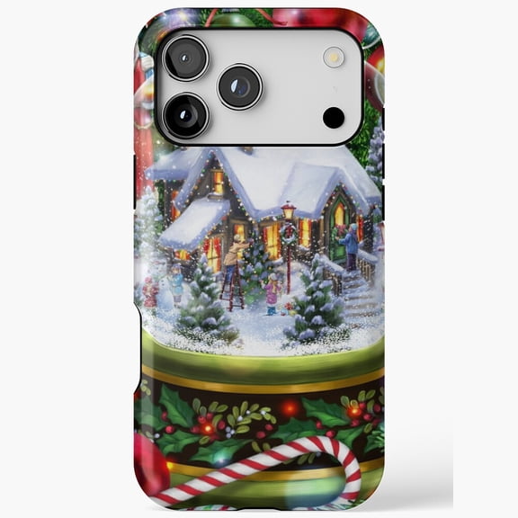 Decorating House Snow Globe Holiday Scene Phone Case iPhone Case 17 16 15 14 13 12 11 Pro Max