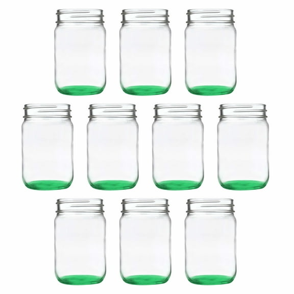 Decorating Mason Jars 12 oz. Set of 10, Bulk Pack - Glass Jars for Overnight Oats, Candies, Fruits, Pickles, Spices, Beverages - Green