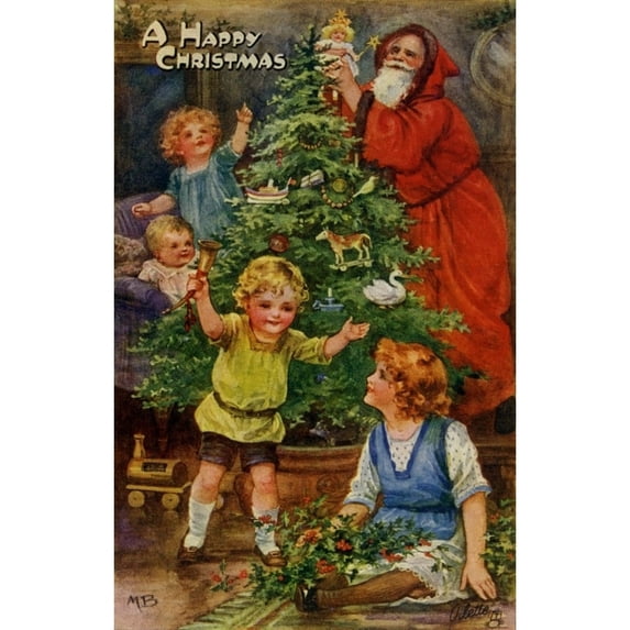 Decorating The Christmas Tree With Santa Claus Print By Mary Evans Picture Librarypeter & Dawn Cope Collection