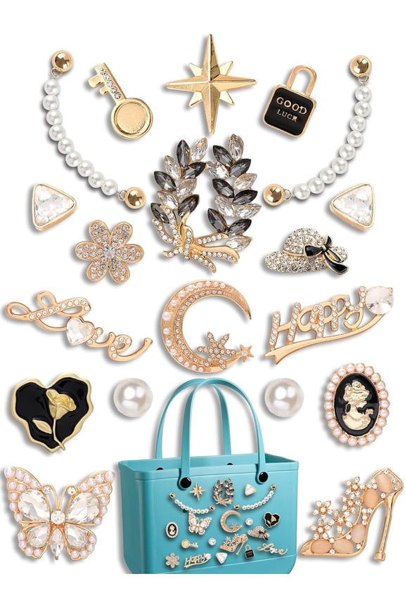 Decoration Accessories Charms for Bogg Bag, Golden Jewelry Charms Compatible with Rubber Beach Bag Tote Handbag