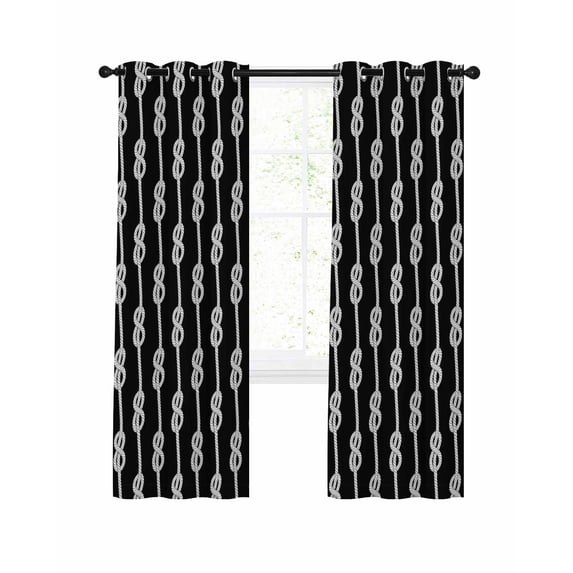 Decoration Art Blackout Curtains for Bedroom Living Room, Vintage Black Knot Texture Decoration 63 In Long Thermal Insulated Room Darkening Drapes Grommet Window Treatments, 42 x 63 In