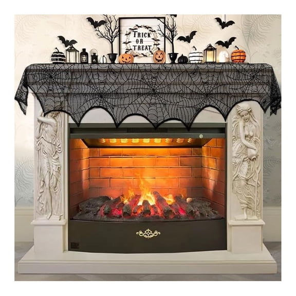 Decoration Black Lace Spiderweb Fireplace Mantle Scarf Cover Festive Party Supplies