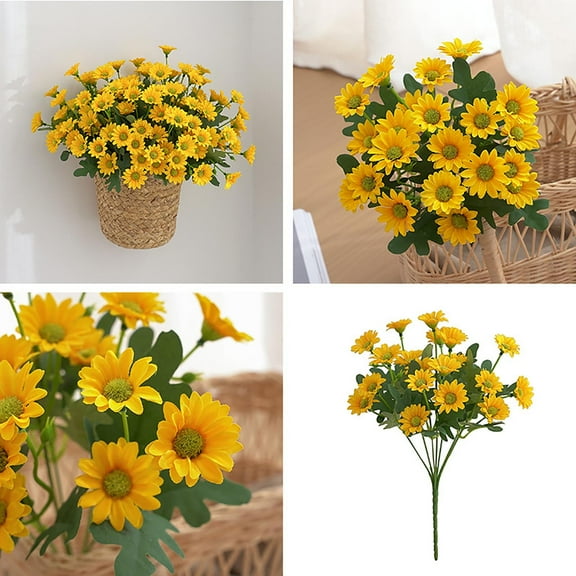 Decoration Bouquet Heads Flower Silk Daisy 5 Bundles Flower Artificial Home Sun Artificial Flowers Wisteria Garland,Yellow